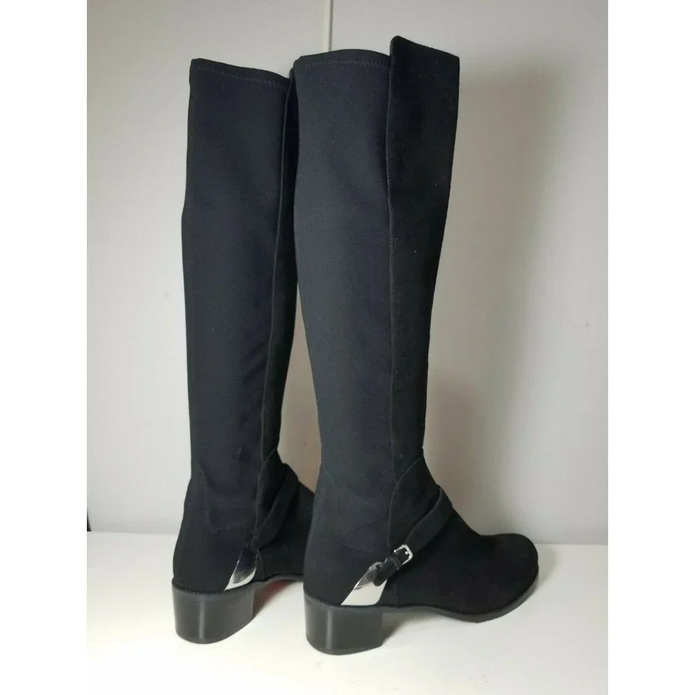 Stuart Weitzman women boots black suede over knee OTK low heel Caballero sz 11